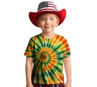 Yellow T Shirts for Kids Girls UK Tie Dye Crop Tops Swirl Print Short Sleeve Tee Blouse Casual Comfortable Kids Top for Daily Wear (Orange2#1, 8-9 Years)