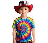 Yellow T Shirts for Kids Girls UK Tie Dye Crop Tops Swirl Print Short Sleeve Tee Blouse Casual Comfortable Kids Top for Daily Wear (Sky Blue #1, 4-5 Years)