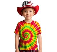 Yellow T Shirts for Kids Girls UK Tie Dye Crop Tops Swirl Print Short Sleeve Tee Blouse Casual Comfortable Kids Top for Daily Wear (Red #1, 3-4 Years)