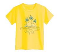 Yellow T Shirts for Kids Girls UK Tropical Print Comfortable Casual Tee for Kids Beach Vacation and Everyday Outfits Crop Tops (Yellow-a, 5-6 Years)