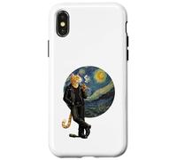 Yellow Tabby Cat Smoking Starry Night Scene Van Gogh Fun Case for iPhone X/XS