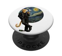 Yellow Tabby Cat Smoking Starry Night Scene Van Gogh Fun PopSockets Adhesive PopGrip