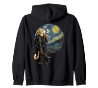 Yellow Tabby Cat Smoking Starry Night Scene Van Gogh Fun Zip Hoodie