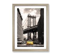 Yellow Taxi Cab In New York City In Abstract Modern Framed Print | A3 Oak Framed Wall Art | Ready to Hang | Abstract Cityscape Picture | Living Room Bedroom Lounge Office
