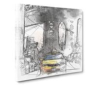 Yellow Taxi Cab in New York City Sketch Canvas Print | Gallery Wrapped 30mm Frame Wall Art | 14x14 inches | Ready to Hang | Modern Cityscape Picture | Living Room Bedroom Lounge Office