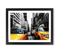 Yellow Taxi Cab New York City Framed Wall Art Print A2 Black