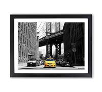Yellow Taxi Cab New York City Framed Wall Art Print A3 Black