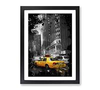 Yellow Taxi Cab New York City Modern Cb Framed Print | A3 Black Framed Wall Art | Ready to Hang | Modern Cityscape Picture | Living Room Bedroom Lounge Office