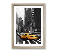 Yellow Taxi Cab New York City Modern Framed Print | A2 Oak Framed Wall Art | Ready to Hang | Modern Cityscape Picture | Living Room Bedroom Lounge Office