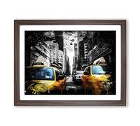 Yellow Taxi Cab New York City No.1 Modern CB Framed Print | A2 Walnut Framed Wall Art | Ready to Hang | Modern Cityscape Picture | Living Room Bedroom Lounge Office