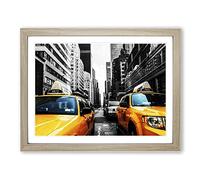 Yellow Taxi Cab New York City No.1 Modern Framed Print | A2 Oak Framed Wall Art | Ready to Hang | Modern Cityscape Picture | Living Room Bedroom Lounge Office