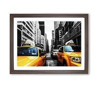 Yellow Taxi Cab New York City No.1 Modern Framed Print | A2 Walnut Framed Wall Art | Ready to Hang | Modern Cityscape Picture | Living Room Bedroom Lounge Office