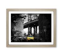 Yellow Taxi Cab New York City No.2 Modern CB Framed Print | A2 Oak Framed Wall Art | Ready to Hang | Modern Cityscape Picture | Living Room Bedroom Lounge Office