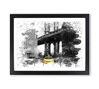 Yellow Taxi Cab New York City No.2 V3 Modern Framed Print | A2 Black Framed Wall Art | Ready to Hang | Modern Cityscape Picture | Living Room Bedroom Lounge Office