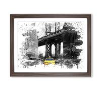 Yellow Taxi Cab New York City No.2 V3 Modern Framed Print | A2 Walnut Framed Wall Art | Ready to Hang | Modern Cityscape Picture | Living Room Bedroom Lounge Office