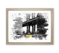 Yellow Taxi Cab New York City No.2 V3 Modern Framed Print | A4 Oak Framed Wall Art | Ready to Hang | Modern Cityscape Picture | Living Room Bedroom Lounge Office