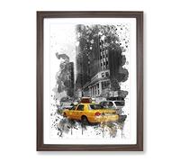 Yellow Taxi Cab New York City No.5 V3 Modern Framed Print | A4 Walnut Framed Wall Art | Ready to Hang | Modern Cityscape Picture | Living Room Bedroom Lounge Office