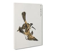 Yellow Throated Bunting Birds By Numata Kashu Asian Japanese Canvas Wall Art Print Ready to Hang, Framed Picture for Living Room Bedroom Home Office Décor, 20x14 Inch (50x35 cm)