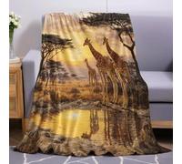 Yellow Throw Blanket for Kids 100 x 130 cm Grassland giraffe 3D Print Cozy Fluffy Plush Soft Flannel Blanket for Boys, Children, Teens, Bed, Couch Decor