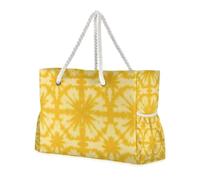 Yellow Tie-dye Waterproof Beach Bag for Men with Zipper Large Work Tote Bags for Women Good for Travel Pool Swim Beach Vacation Necessities