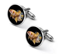 Yellow Tiger Betta Fish Personalized Cufflinks Vintage Tie Clip Wedding Gifts for Father Grandfather Dad