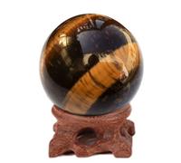 Yellow Tiger Eye Stone Crystal Ball Light with Base Craft Gift Ornaments,2" Dia Gemstone Stone