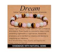 Yellow Tiger's Eye Rose Quartz Amazonite - Dream - Handmade Handmade Yoga Stretch Elastic Bracelet Natural Stone Crystal Healing Power Energy Gifts for Unisex Adult 8mm