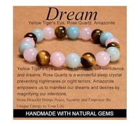 Yellow Tiger's Eye Rose Quartz Amazonite - Dream - Handmade Handmade Yoga Stretch Elastic Bracelet Natural Stone Crystal Healing Power Energy Gifts for Unisex Adult 10mm
