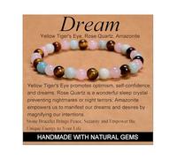 Yellow Tiger's Eye Rose Quartz Amazonite - Dream - Handmade Handmade Yoga Stretch Elastic Bracelet Natural Stone Crystal Healing Power Energy Gifts for Unisex Adult 6mm