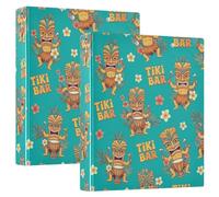 Yellow Tiki Masks Floral 1.5 Inch 3 Ring Binders with Anti-Slip Clip, Decorative Three Ring Binder D Ring Binders for Work School Office 2 Pack