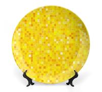 Yellow Tiled Mosaic Bone China Decorative Plates Wall Table Crafts Display Decor for Home Office