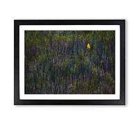 Yellow Topped Tree Painting Modern Art Framed Wall Art Print, Ready to Hang Picture for Living Room Bedroom Home Office Décor, Black A4 (34 x 25 cm)