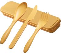 Yellow Travel Cutlery Set with Case, Reusable Plastic Knife Fork Spoon Set for Picnic, Camping, Office, School Lunch