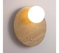 Yellow Travertine Art Wall Sconce, Vintage Nightstand Wall Light with Milk White Glass Lamp Shade, Indoor Modern Globe Decor Bedroom Hallway Wall Lighting Fixtures with Button Switch ( Color : Warm li