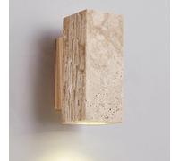 Yellow Travertine Square Wall Sconce E27/E26, Wabi Sabi Style Lighting, Transparent Wood Base, Ideal for Living Rooms and Bedrooms, Modern Home Decor Accent