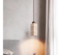 Yellow Travertine Stone LED Pendant Lights Bedroom Kitchen Island Minimalist Hanging Lamp Luminaire Suspension(Square 16cm)