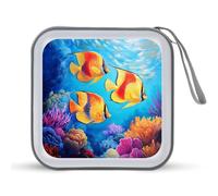 Yellow Tropical Fish Portable CD Case Storage Bag 40 Capacity CD Holder Wallet Plastic DVD Collection Bags