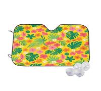 Yellow Tropical Floral Wind Sun Shade for Car Sun Visor Foldable Vehicle Sunshade 30x55 Inch