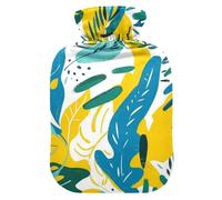 Yellow Tropical Islands Abstract hot Water Bottle with Soft Cover, 2L hotwater Bag for ( Scenario), Period Cramps, Bolsa Caliente para Dolores musculares