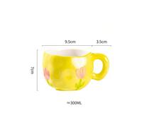(Yellow Tulip, 301-400ml) 300ML Cute Hand Pinched Irregular Ceramic mug Flower Heart Pattern Coffee Cup Breakfast Milk tea cups Gift For Kids Girls