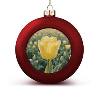 Yellow Tulip Christmas Ball Ornaments - Large 3 Inch Xmas Tree Hanging Decor Red DIY Plastic Ornaments Balls for Holiday Wedding Fireplace Home Party Decorations