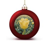 Yellow Tulip Christmas Ball Ornaments - Shatterproof Plastic Vintage Rustic Xmas Tree Decorations Pendant for Family Holiday Wedding Party Xmas Hanging Decoration