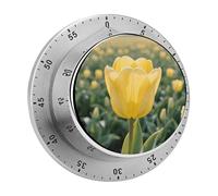 Yellow Tulip Kitchen Timer 60 Minute Visual Wind Up Timers Indoor Mechanical Timers with Magnetic Base Stainless Steel Timer for Home Cooking Time Management Tool