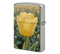 Yellow Tulip Lighter Case Metal Double-Sided Lighter Cover Pocket Lighters Sleeve Windproof Lighters Accessories for Men Women