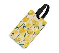 Yellow Tulips on Light Beige Luggage Tag Travel Bag Suitcase Baggage Name Tags