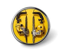 Yellow Two Chainsaws Round Badge Personalized Metal Lapel Pin Badges Fit Clothing Bags Hat Humorous Printed Brooch Badge Party Decorations Accessories for Men Women
