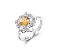 (yellow, us ring size 6#) 2024 New Arrival Flower Shape Citrine Ring Natural Gemstones Women Fine Jewelry For Wife Mom Dailly Wear Meaningful Gift