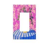 Yellow Vase with Pink Roses On Table Light Switch Wall Plate Faceplate Cover Single Rocker 1 Gang Decorator Outlet Receptacle Covers for Home Kitchen Room Bathroom Decor