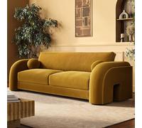 Yellow Velvet Curved 3 Seater Sofa - Aurelia