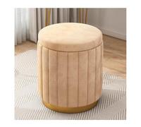 Yellow Velvet Round Stool Pouf with Removable Lid, Upholstered Footrest for Makeup Vani, Slish Metal Base, Perfect for Living Room, Bedroom, or Dorm Decor